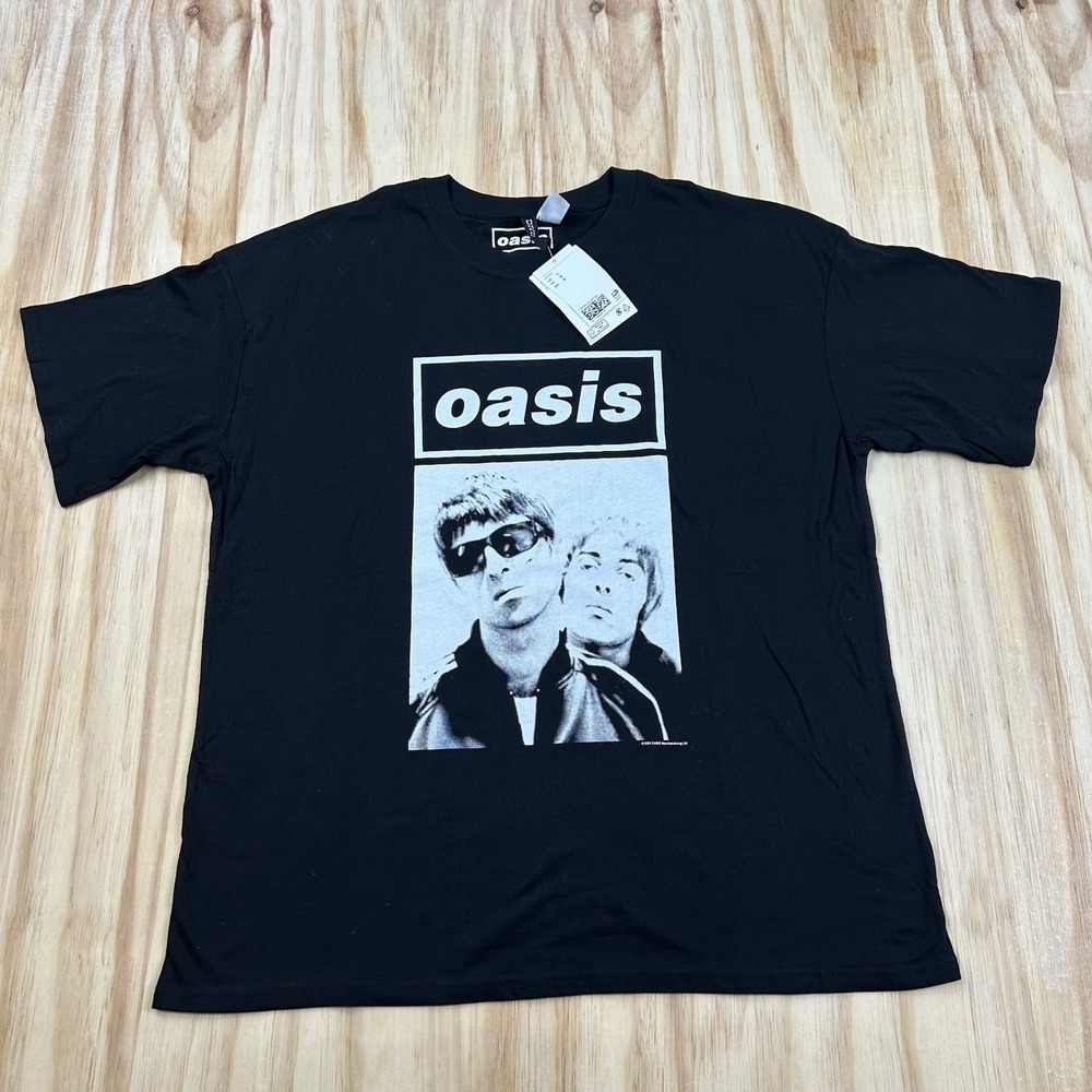 Oasis Band T Shirt NEW Black Large Short Sleeve Graphic Music Tee 90s Britpop
